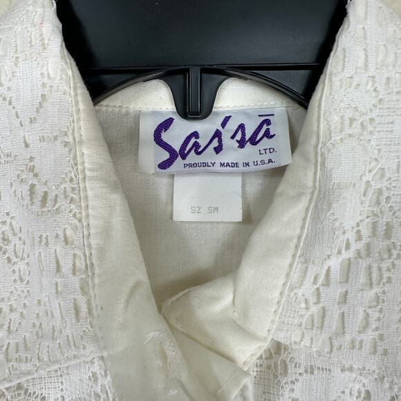 Vintage Western Fringe Lace Shirt Women’s Small White Cowboy Rodeo Blouse - Picture 3 of 6